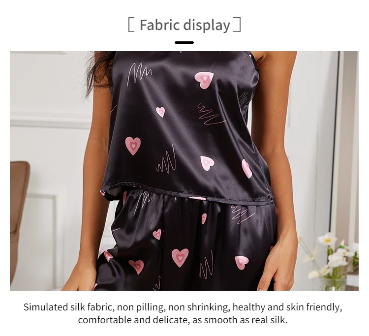 Damen Hauskleidung sexy V-Ausschnitt Pyjama Seide Pyjama Set Nachtwäsche Satin Cami Weste mit Hose Pyjama 2 Stück Sets Lounge wear – Detail 7