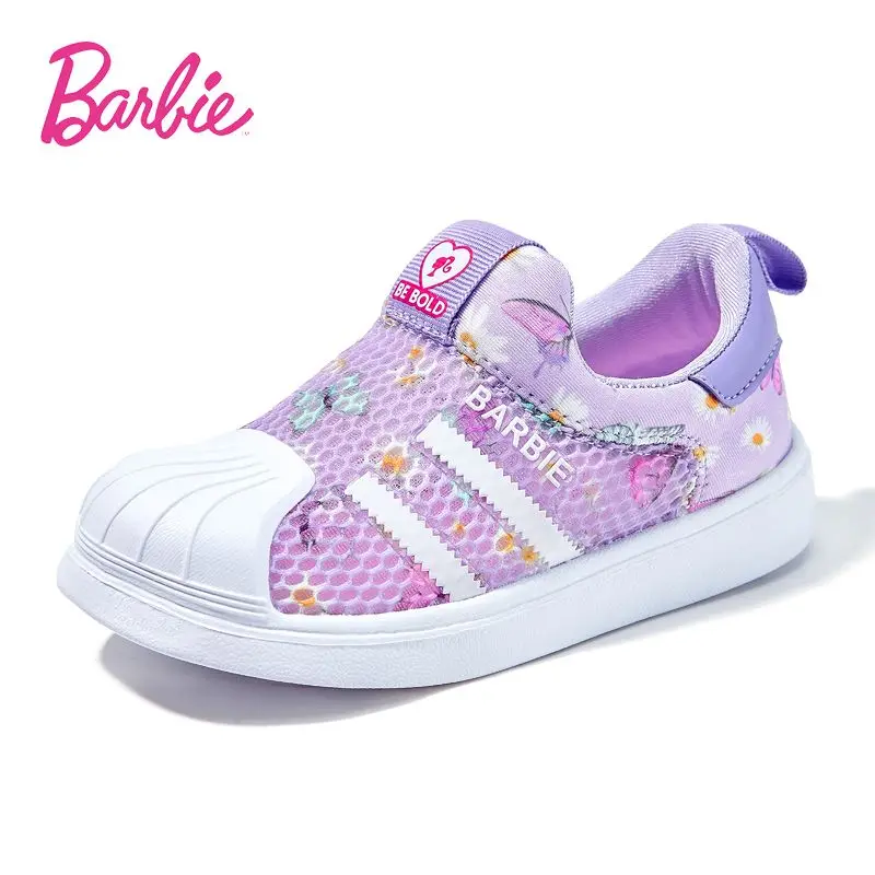 Barbie Shoes Girls Tennis Shoes Kids Casual Sneakers Cute Barbie Princess Sport Shoes 3-8 Y Children Basket Shoes Size 26-34