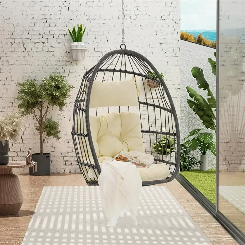 

Egg Swing Chair Without Stand, Patio Rattan Wicker Hanging Chair With Cushion And Pillow,Living Room Chairs