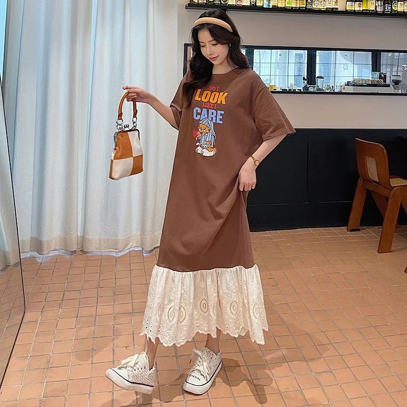 Été nouveau T-shirt Long Dr femmes ample grande taille surdimensionné genou longueur Maxi Dr Street Sle tricoté coton Polyester