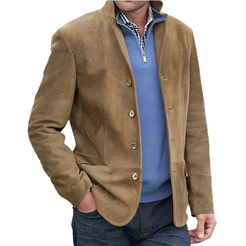 

2024 Men's Autumn/Winter New Wish European and American Collar Retro Casual Jacket Solid Color Windproof Men's Wear