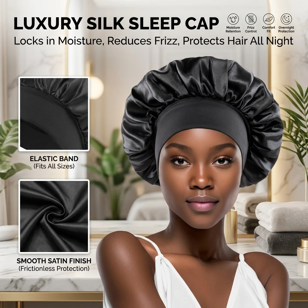 Large Satin Bonnet,Silk Bonnet Hair Wrap for Sleeping, Sleep Cap With Elastic Soft Band, Big Bonnets for Women Hair Care