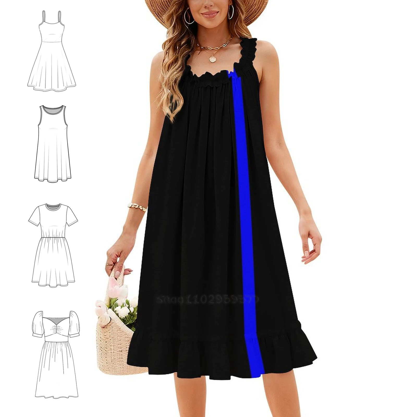 Vestido Boho Chic de la colección The Thin Blue Line, elegante y moderno, ideal para bodas en la playa o fiestas. Vestido de la colección The Thin Blue Line, con motivos de la línea azul, policía y mujer.