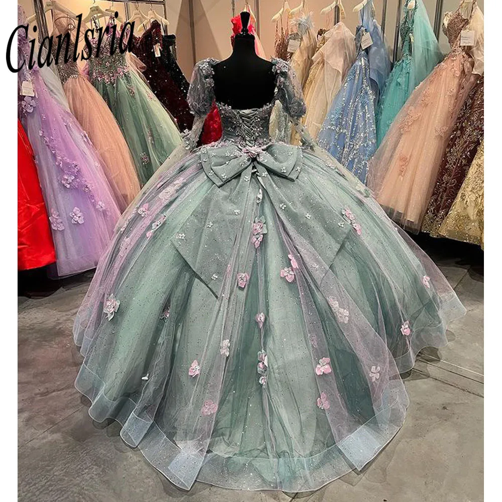 Vestido de fiesta de quinceañera con flores en 3d, romántico, con cuentas de encaje, caftán, 16, 2022