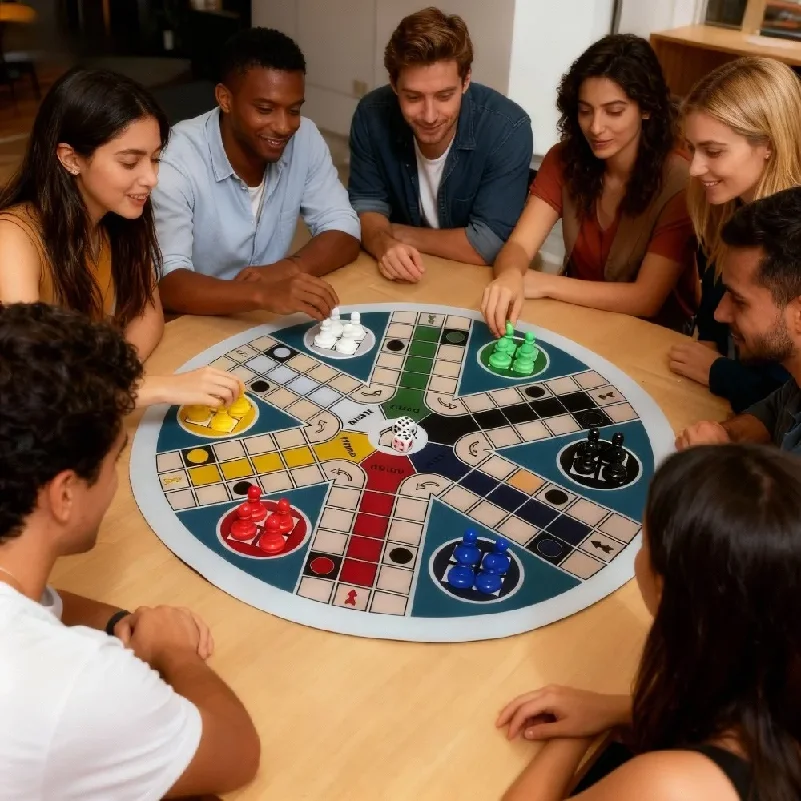 Game Board 6-Player Big Size 35CM/13.78IN - INCLUDE: 1 Circular Chess Mat, 24 Pieces in 6 Colors, 2 Dice