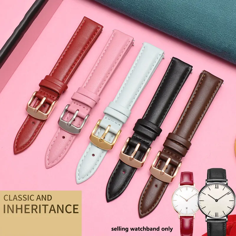 

Мягкий женский кожаный ремешок подходит для Casio/fossil/CK/DW универсальный ремешок для часов 12 мм 14 мм 16 мм цепочка для часов черный и розовый