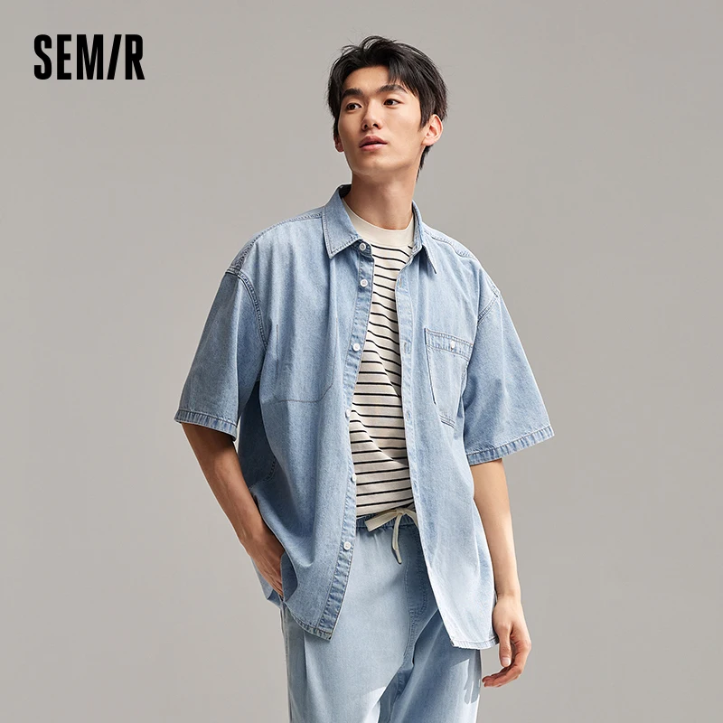 

Semir Short-Sleeved Shirt Men 2024 Summer New Fashionable Loose-Fit Collared Top Trendy Vintage Workwear-Style Denim