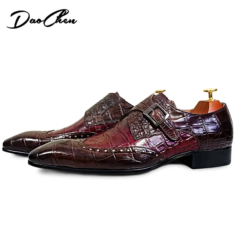 Luxury Men\'s Loafers Shoes Crocodile Prints Formal Casual Dress Man Shoes Office Wedding Real Leather Monk Shoes For Men