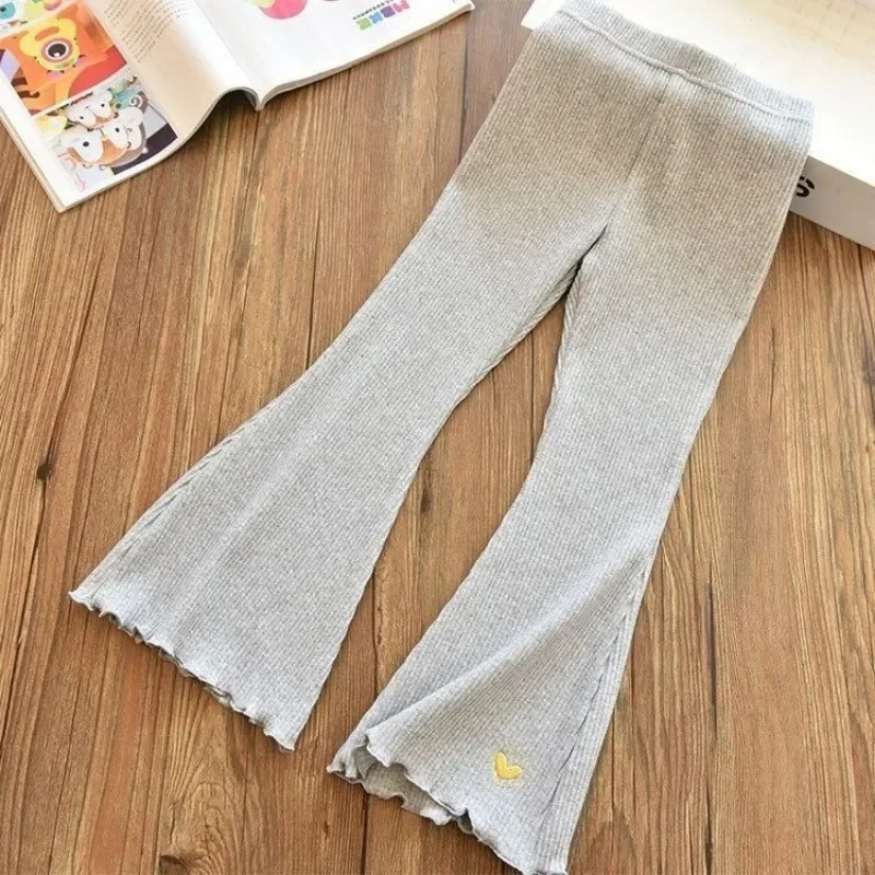 Kids Girls Flare Legging 2024 New Arrival Children Casual Elastic Pants Heart Embroidery Slim Fit Leggins Baby Girl Summer Pants