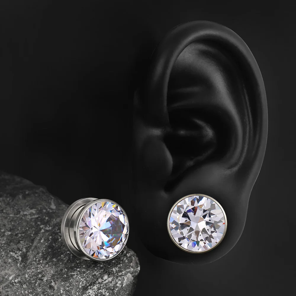 1Pair Surgical Steel White Cz Ear Plugs Earring Ear Tunnels Gauges Ear Lobe Body Piercing Jewelry For Women Men