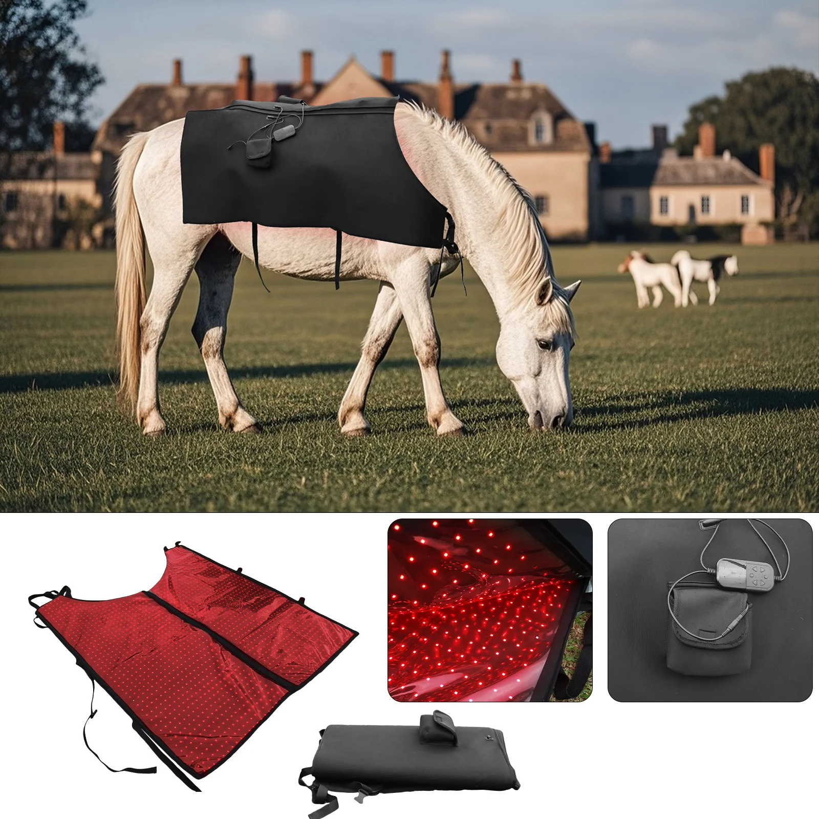 Equine Wellness Mobile Battery Horse LED Therapy Light Device Infrared Blanket Back Pad Veterinary Therapeutic Equipment