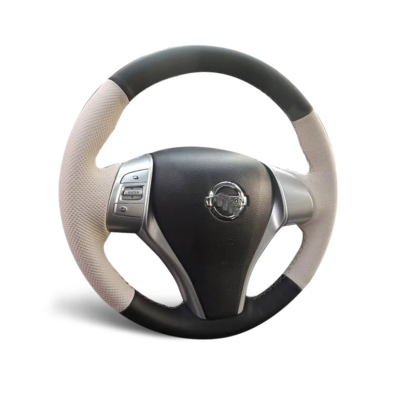 Customized Hand Sewing Car Steering Wheel Cover for Nissan Qashqai X-Trail Teana Sylphy Genuine Leather Car Accessories White