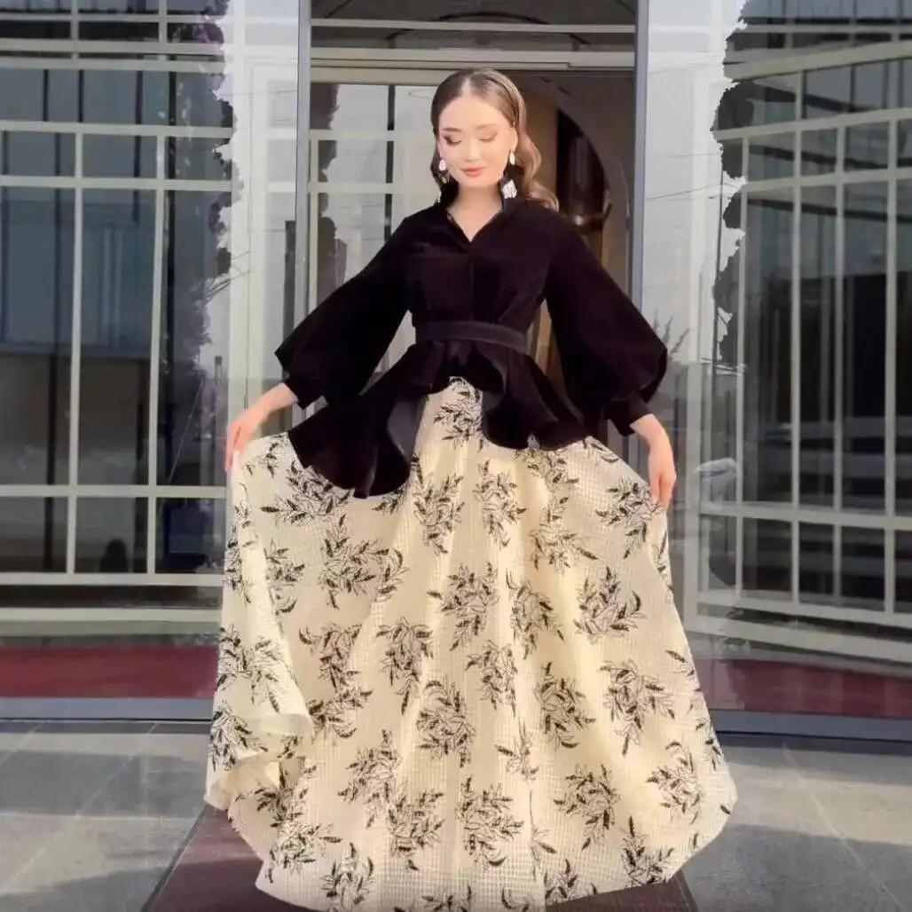 2025 otoño sexy solo hombro negro otoño/invierno nuevo conjunto de falda larga