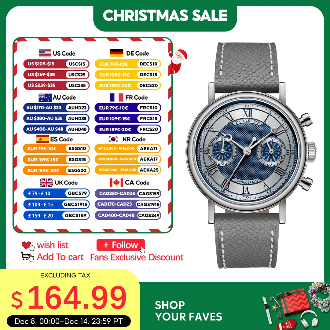 

FARASUTE Top Brand Luxury Stainless Steel Speed Sports Chronograph VK64 Quartz Wristwatches For Men's Watch Montres Pour Hommes