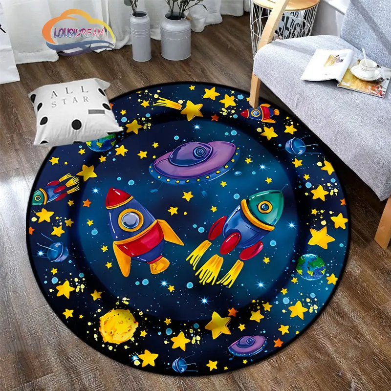 Space Universe Vector Ufo and Many Planets In Galaxy Round Bedroom Floor Mat Cosmos  solar system pattern Decoration Carpets