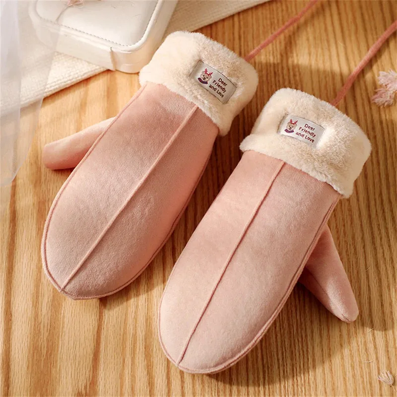 المرأة الجلد المدبوغ أفخم معلقة الرقبة قفازات الشتاء الدافئة يندبروف قفازات التزلج في الهواء الطلق الباردة واقية طالب القفازات هدية الكريسماس