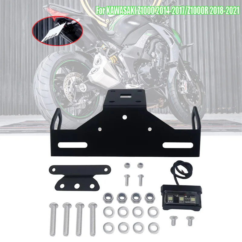 Motorcycle Registration License Plate Number Frame Bracket Holder with LED Light For KAWASAKI Z1000 2014-2017 Z1000R 2018-2021