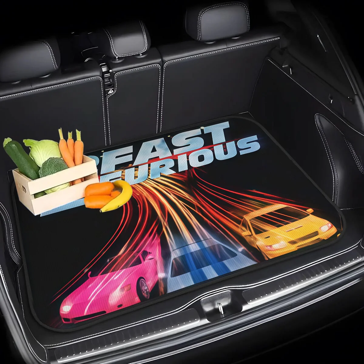 1pc Trunk Mat With Fast & Furious Art Print - A Must-have For Travel, Universally Compatible With Various Vehicle Types, Suitabl