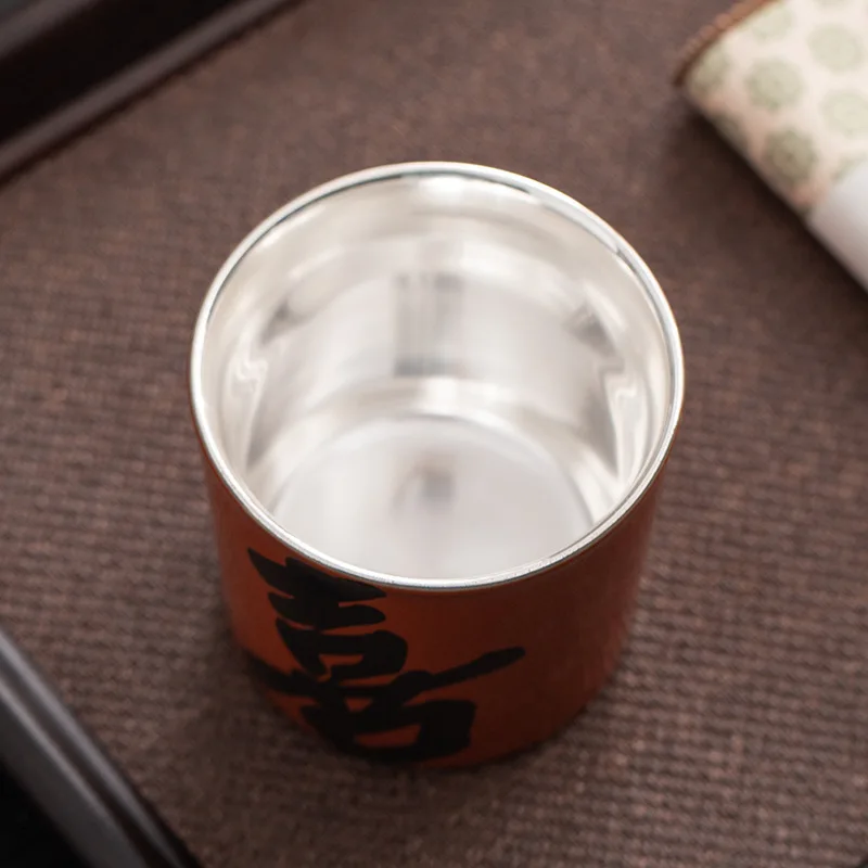 Creative Personal Tea Pure Silver Master Single Ceramic Household Gilded Coral Red Wine Handwritten Tasting Cup