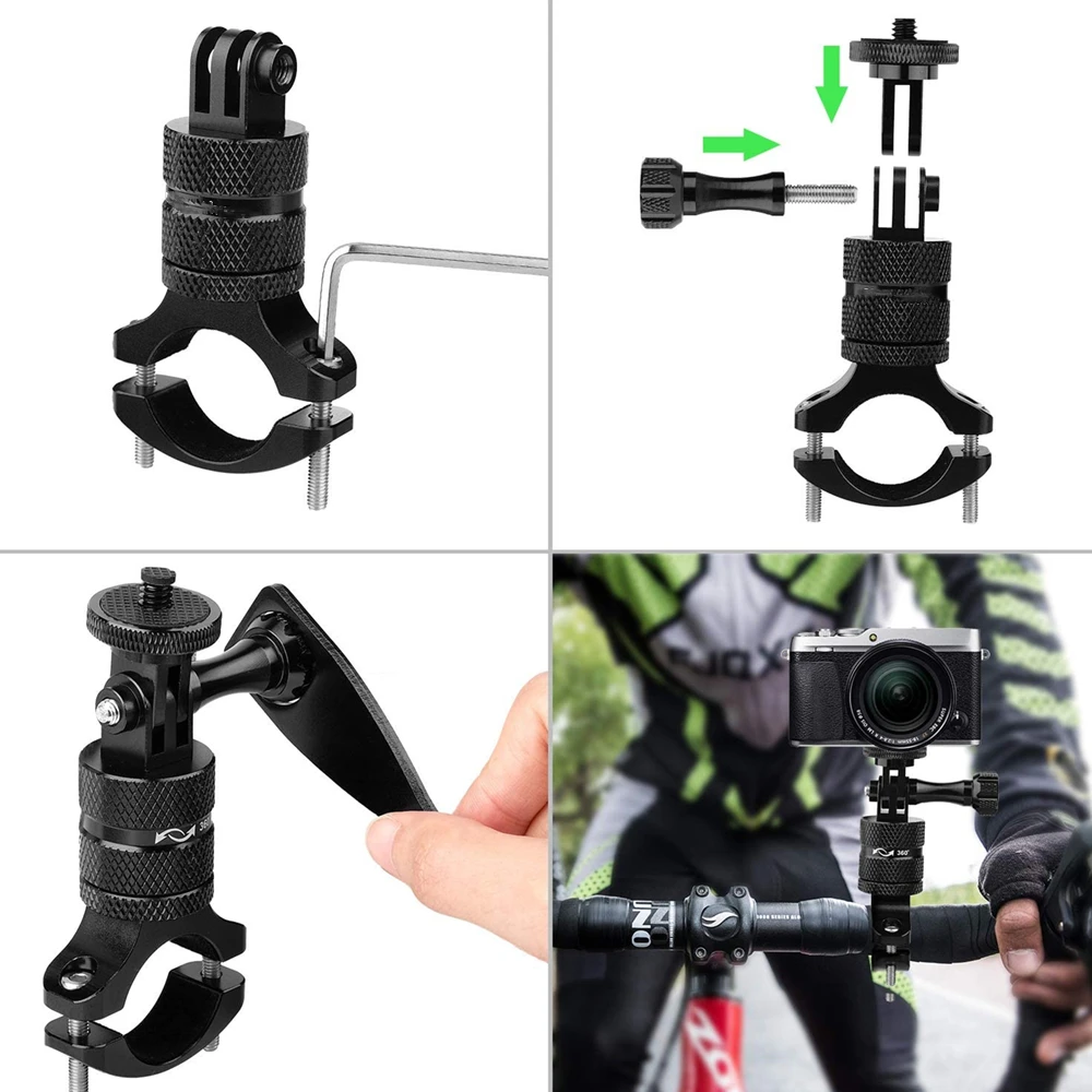 360 Degrees Rotary Aluminum Bike Bicycle Handlebar Mount for Gopro Hero 13 12 11 10 9  4Session 1/4 Screw Action Camera Mounting
