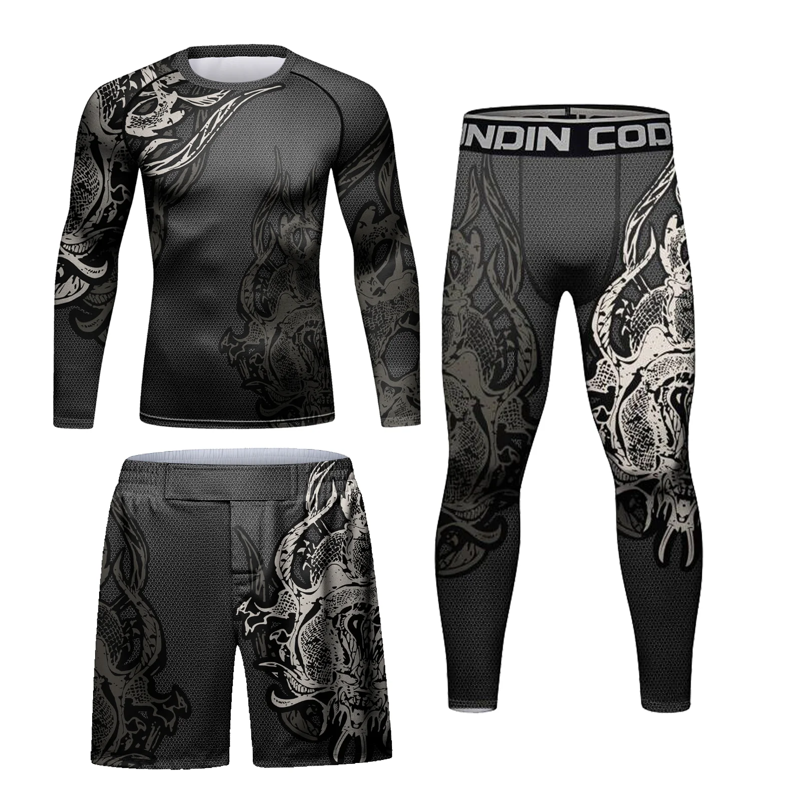 Men Digital Print Cool Boxing Fighting Sports Kits Men\'s Elastic MMA BJJ Rashguard Set Jiu jitsu gi Taining Clothes 3 Pieces