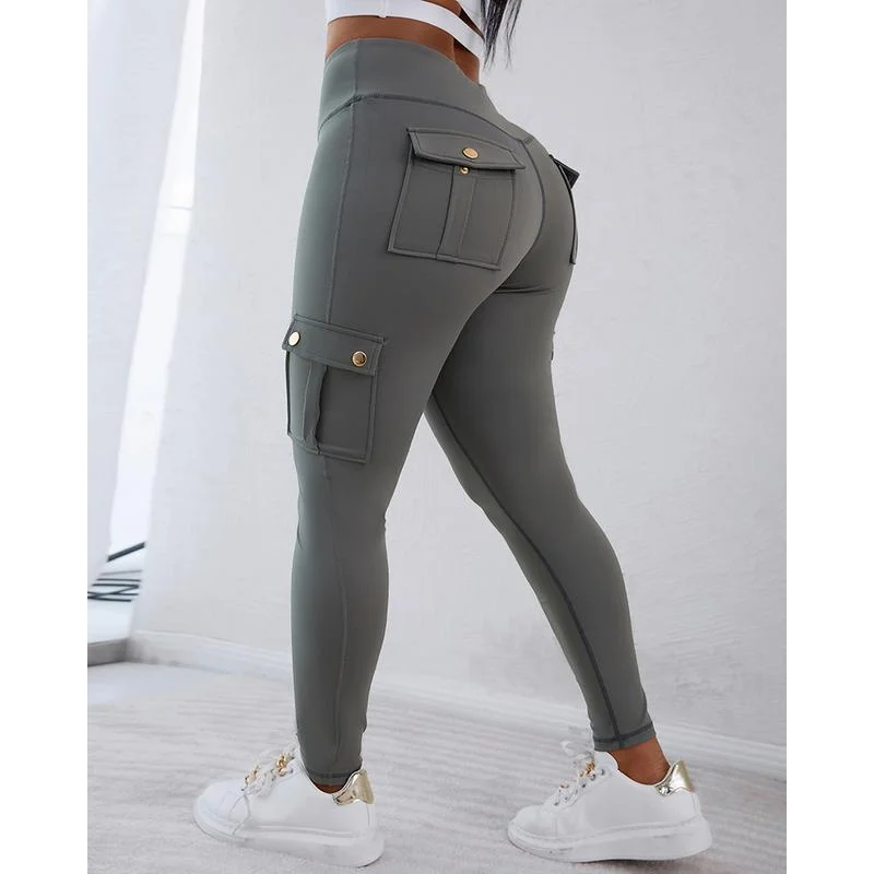 ChicMe Womens Butt Lifting Leggings with Flap Poets High Waist Tummy Control Workout Cargo Leggings Yoga Pants