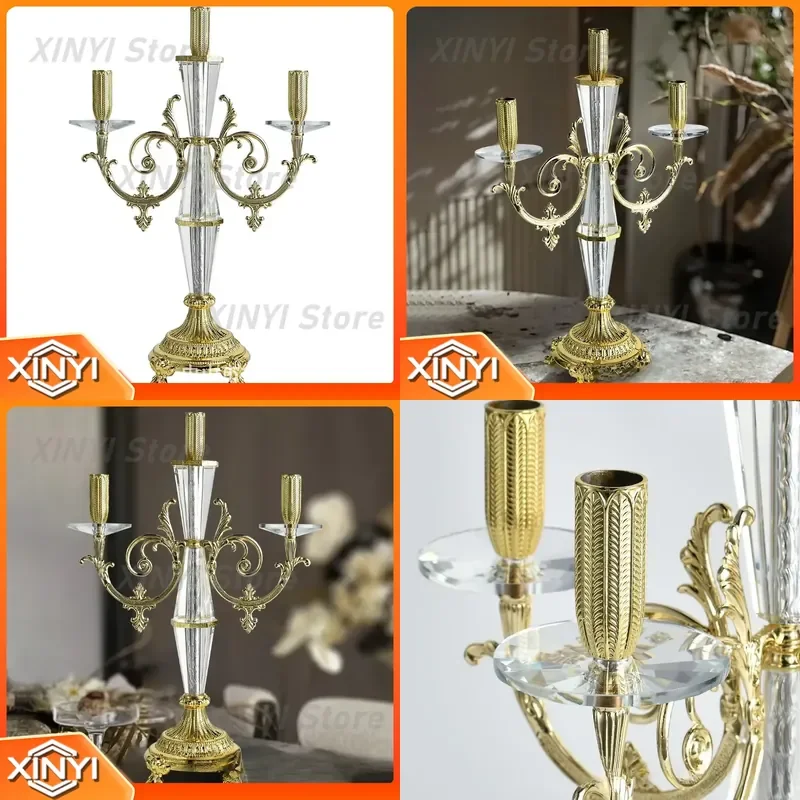 European Metal Retro Candle Holder for Western Dining Table Ornament Light Dinner Props Wedding Decoration Home Decor