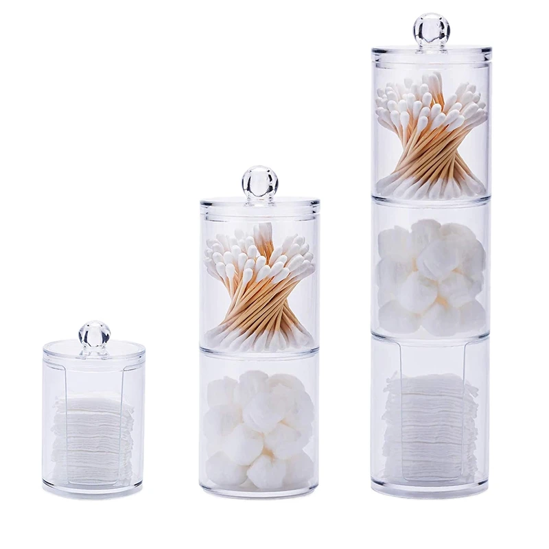 3Pcs Clear Cotton Ball And Swab Holder With Lid, Dispenser Storage Jars For Make Up Pads, Cosmetics, Bathroom