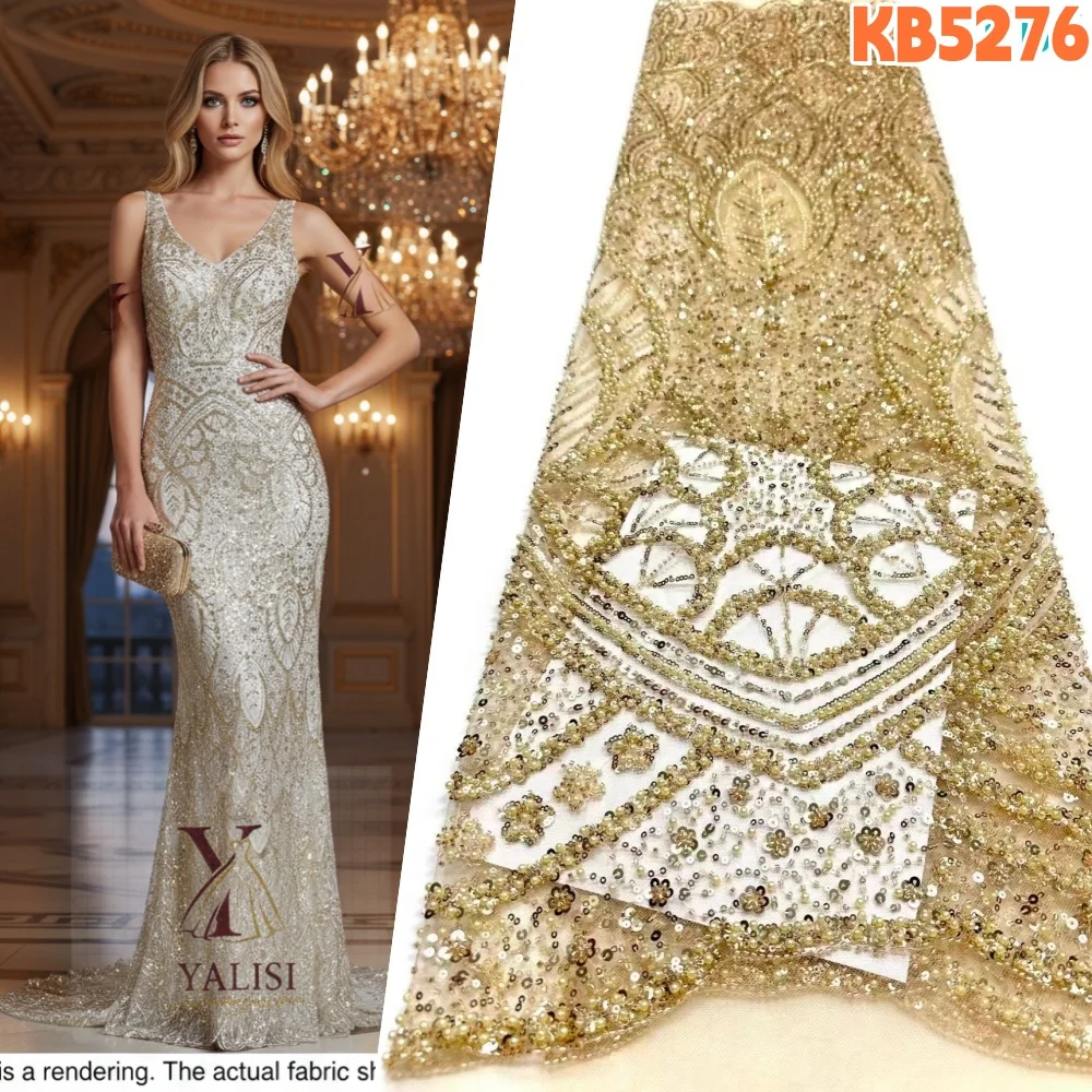 

Новинка 2026 года, 1 ярд, Oliver Green Sequence, тюль, кружевная ткань, вышитая бисером, сетчатая ткань с бисером для изготовления женских свадебных платьев