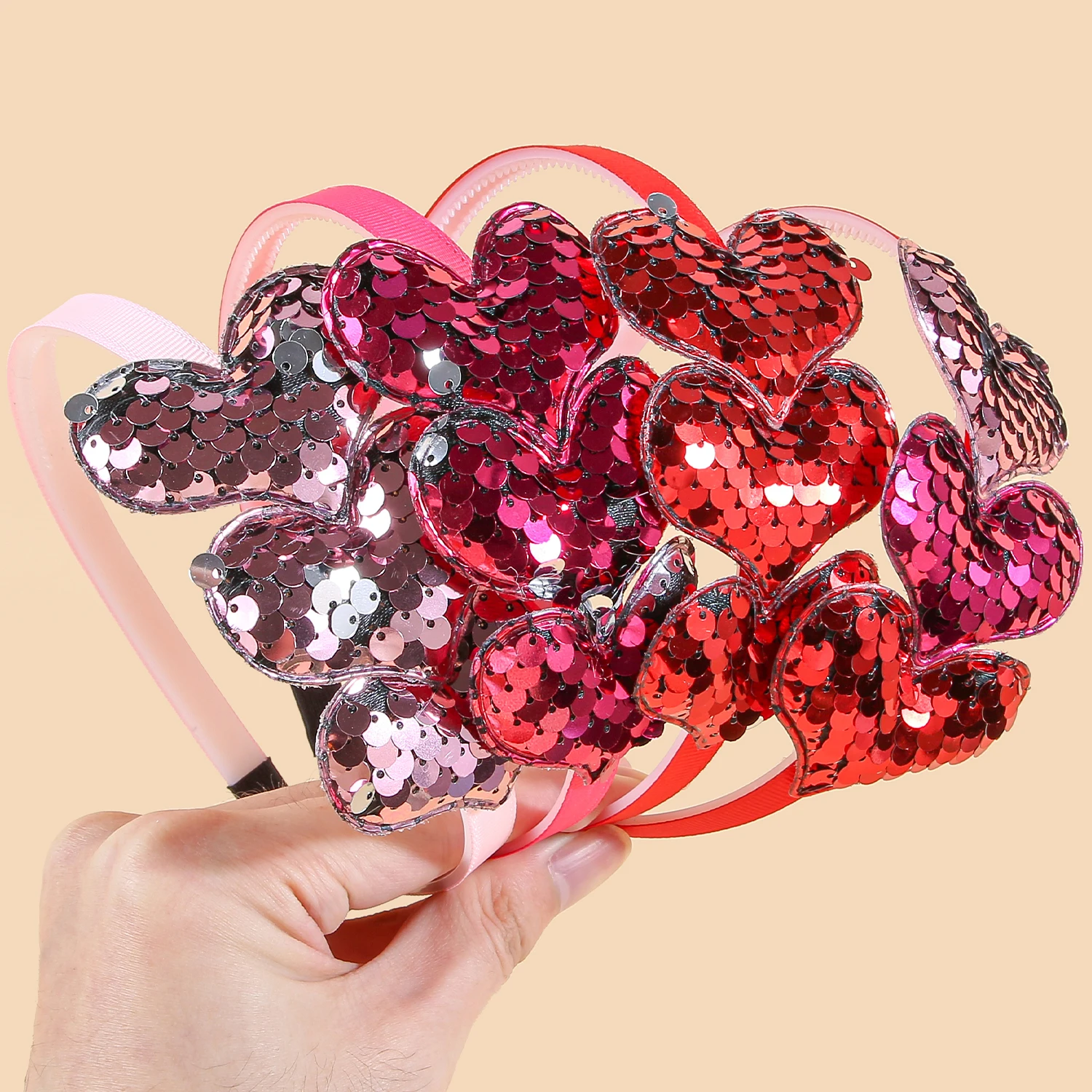 1/4pcs Sequin Heart Headbands for Women Valentine\'s Day Heart Shaped Hairbands Kids Girls Headband for Party Hair Accessories