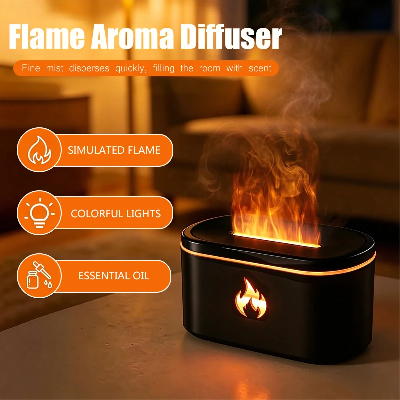 Desktop Diffuser Air Humidifier with Flame Effect 160ml Water Tank 3D Flame Light Aromatherapy Essential Oil Diffuser