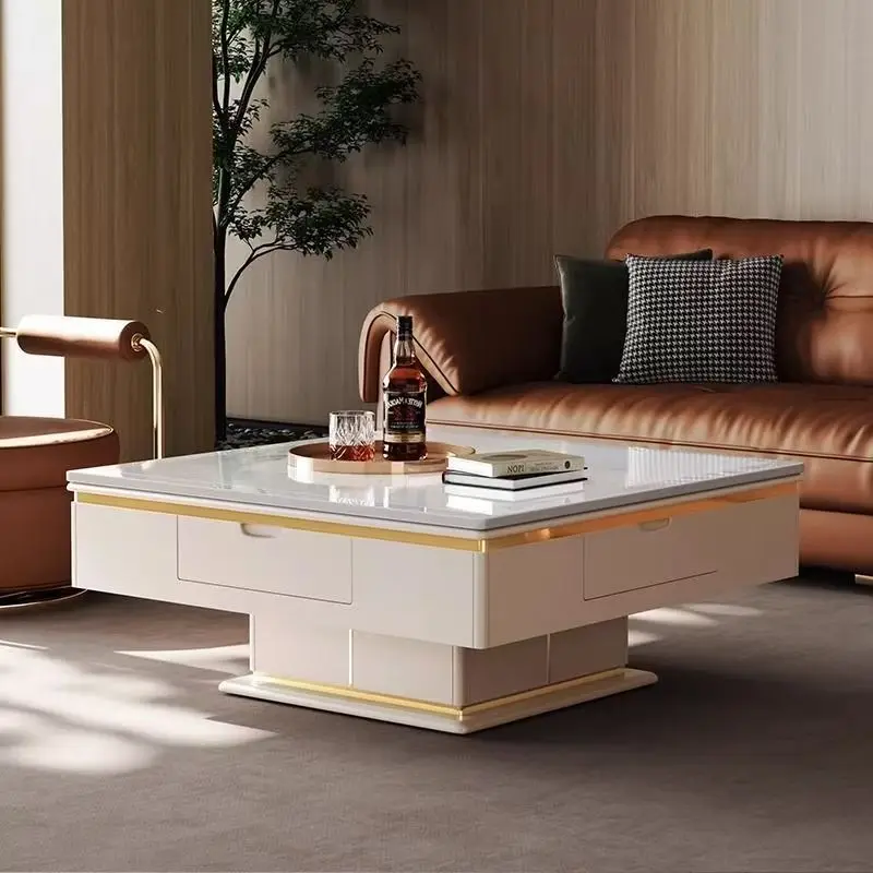 integrated dining table coffee table light luxury modern square multi-functional lifting dual-purpose household living room