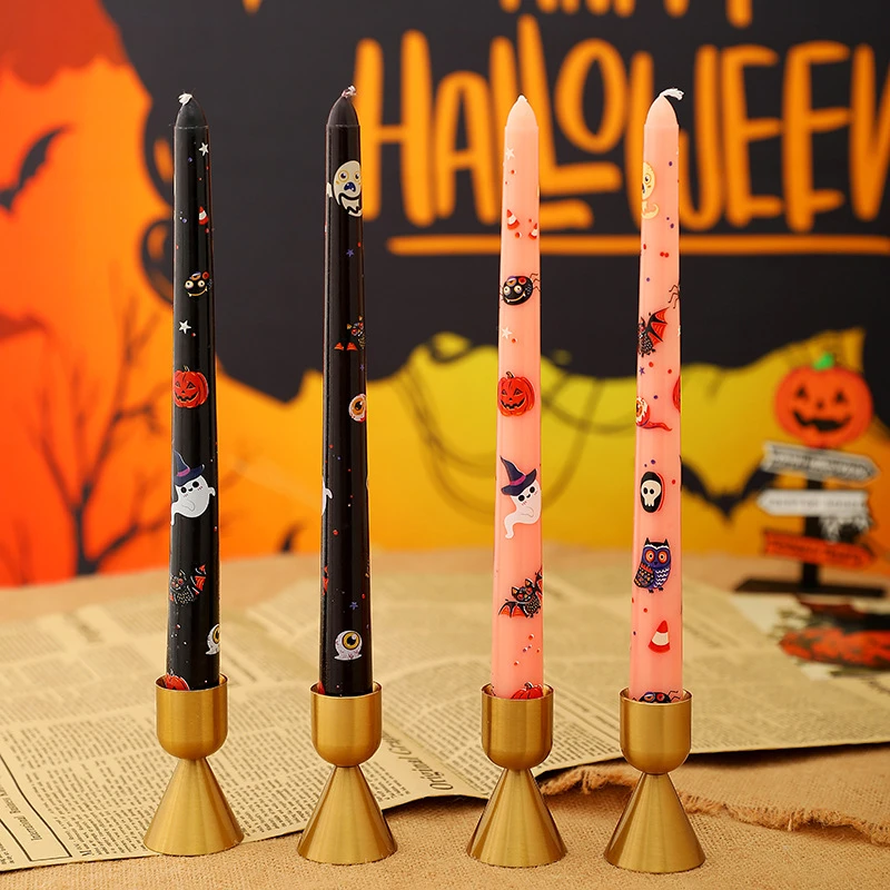 Spooky Halloween Long Thin Candles Ghost Pumpkin Spice Candles Taper Aesthetic Decorative Candles for Events and Parties