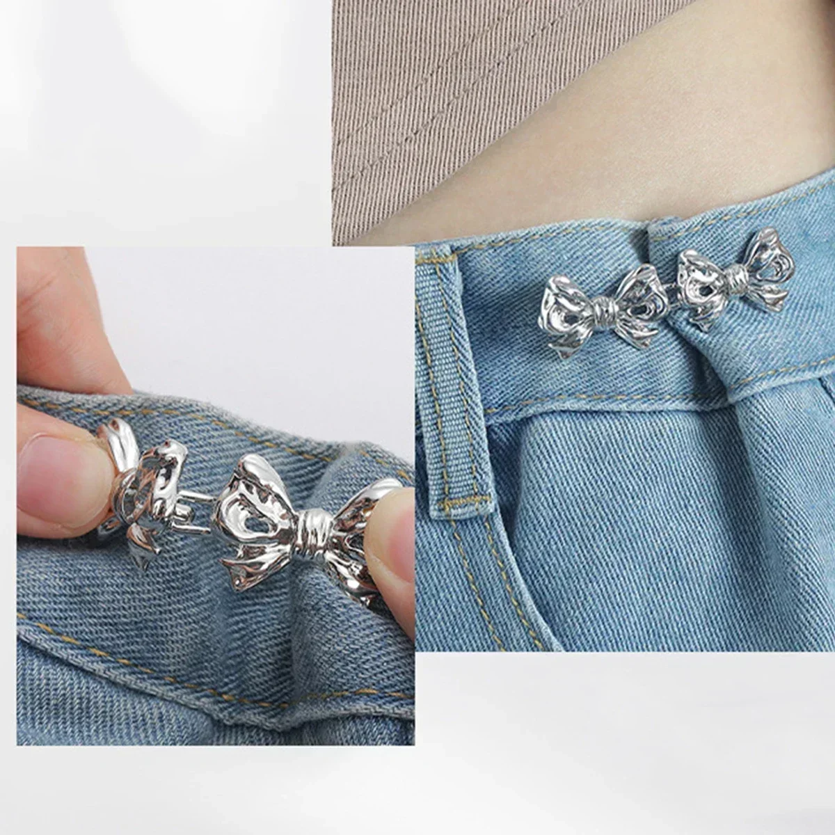 2Pcs/pair Bowknot Button Adjuster for Pants and Skirts Waist Tightener Adjustable Waist Buckle for Jeans No Sewing Required