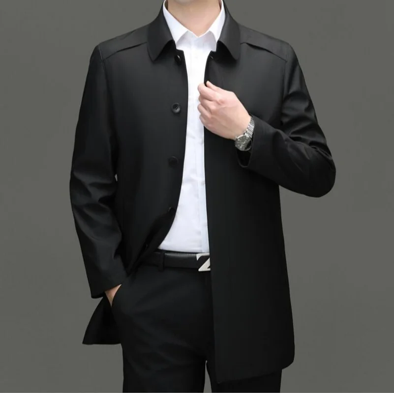 

Men High End Anti Wrinkle Business Casual Fashion Trench Coats Slim Fit Turndown Collar Overcoat Long Jacket ​​Outercoat