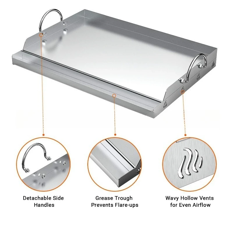 Stainless Steel Griddle BBQ Tool for Camping Grills Tailgating Outdoor Cooking Flat Top Plate Insert