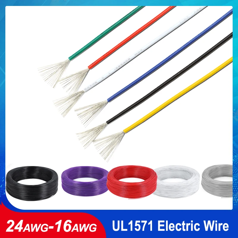 

2/5/10/50/200M UL1571 24AWG-16AWG PVC Electronic Wire Flexible Cable Insulated Tin-plated Copper Environmental LED Line DIY Cord