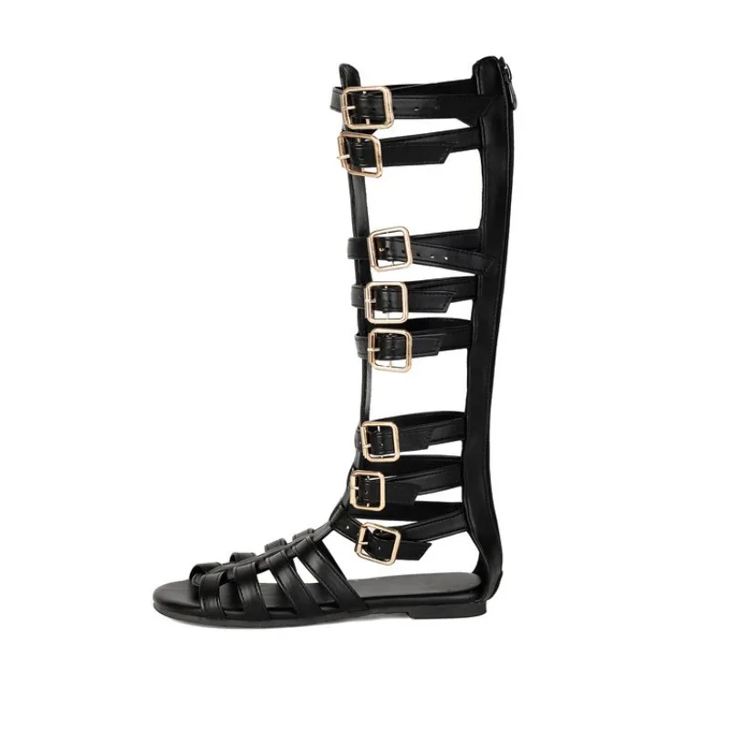 

2026 Women's Summer Comfortable Flat Bottomed Fish Mouth Belt Buckle Cool Boots European and American Sexy Roman Sandals