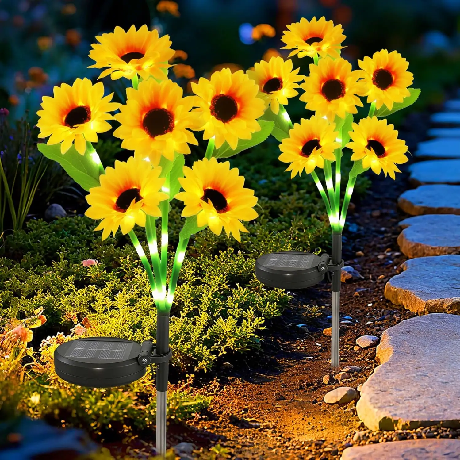 Solar Sunflower Lights Features Flashing or Steady-on Modes,