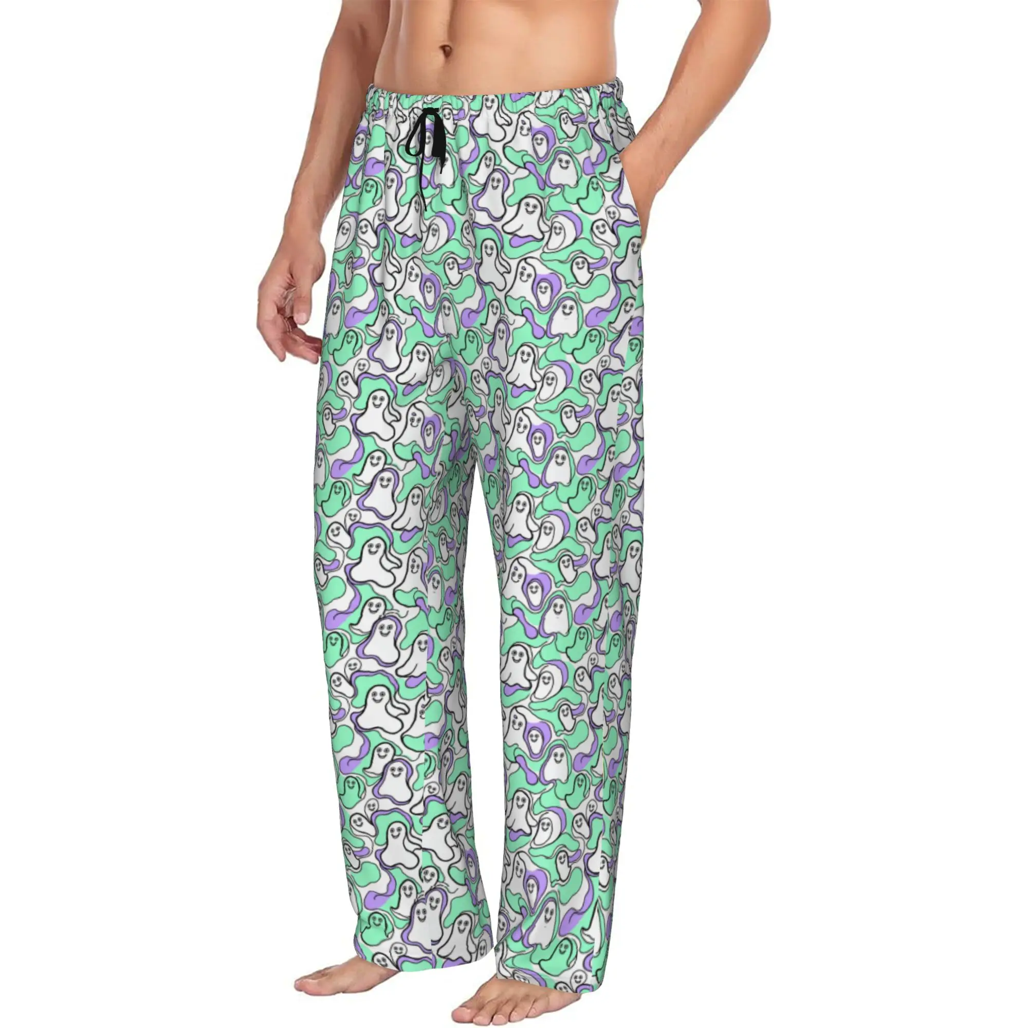 Custom Printed Men Halloween Ghost Pajama Pants Horror Sleepwear Sleep Lounge Bottoms with Pockets