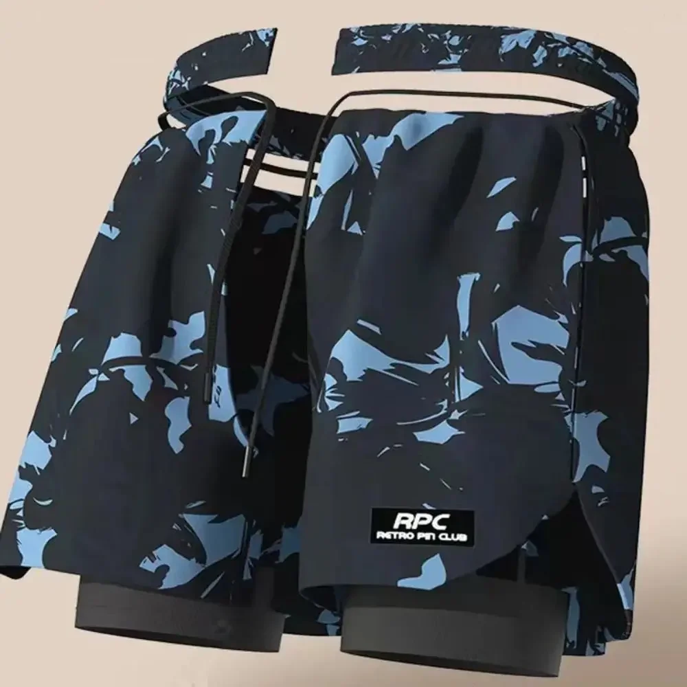 Men's L-5XL Quick-Dry Printed Swim Trunks - Breathable Five-Point Flat Angle Style