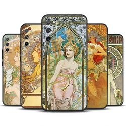 Alphonse Mucha Painted Case For Samsung Galaxy S24 Ultra S21 S22 S23 Plus S20 FE S8 S9 S10 Note 10 20 Ultra Cover