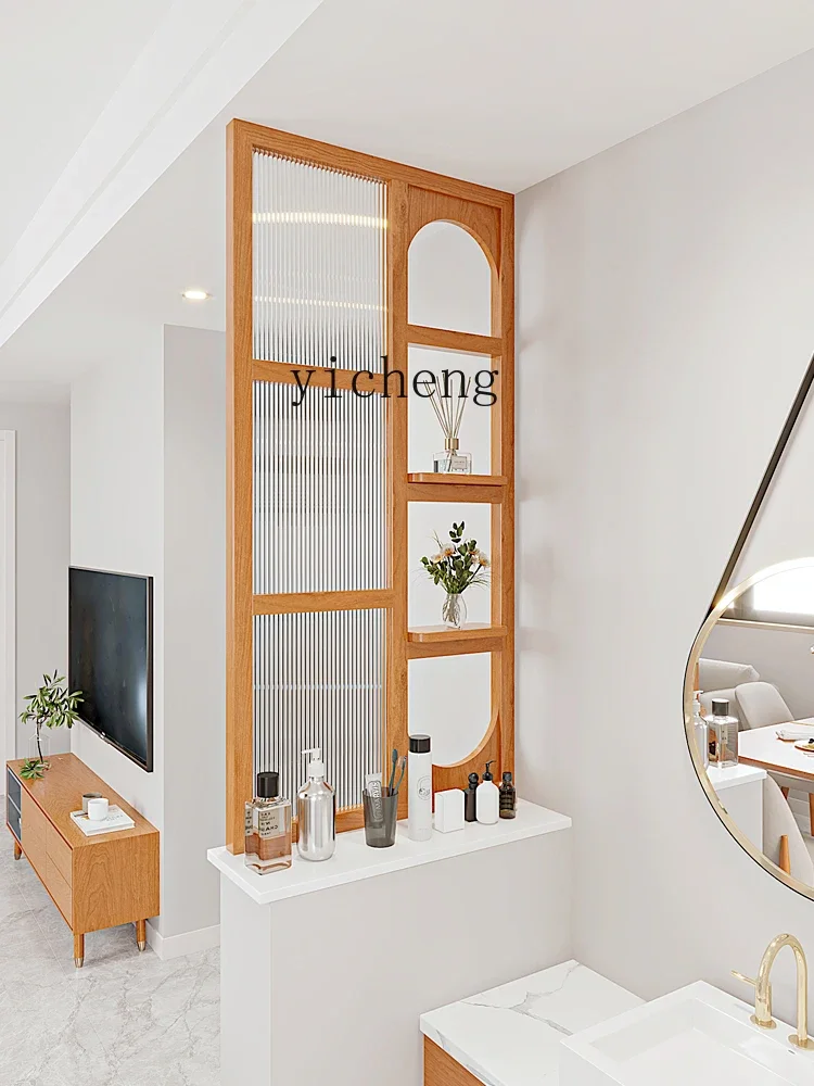 L23 Solid Wood Half Wall Partition Bathroom Dry Area Screen Double-sided Shelf Integrated Cherry Wood
