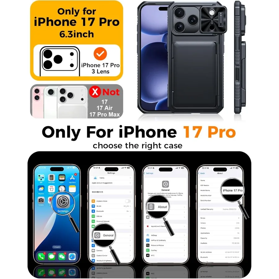 حافظة هاتف من السيليكون المتين المقاوم للصدمات لهاتف iPhone 17 Pro مع حامل بطاقة حجب RFID مدمج 4-5 بطاقات للتحكم في الكاميرا