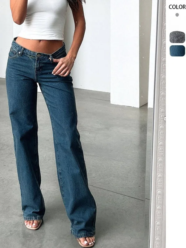 

Low Waist Straight Leg Loose Fit Denim Jeans Faionable Retro Women's Long Trousers Summer Collection Polyester Fabric