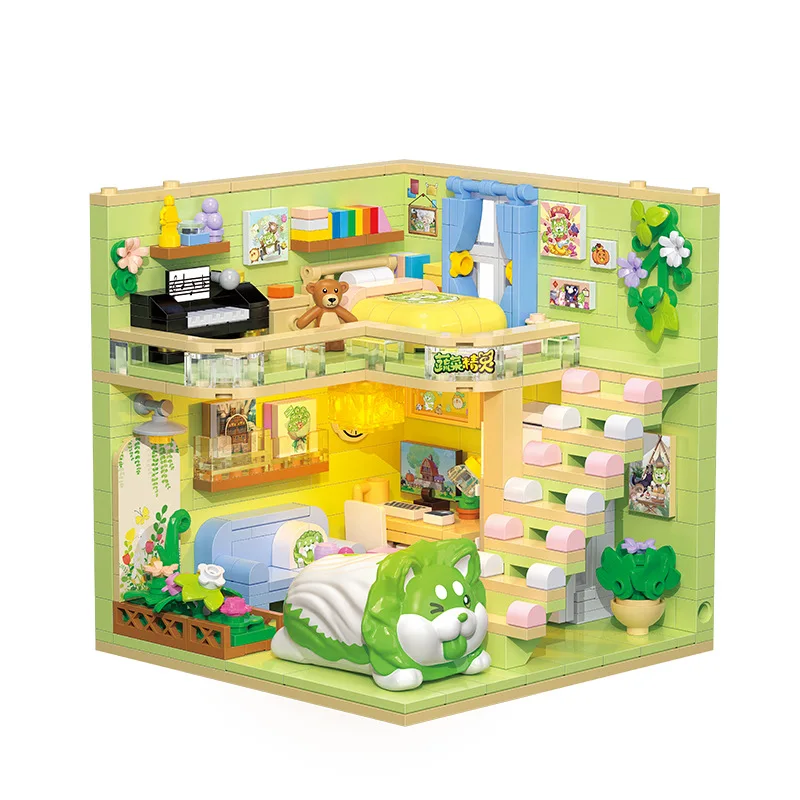 กะหล่ําปลีสุนัข Apartment Building Blocks House DIY Street View Series อนุภาคขนาดเล็กประกอบของขวัญวันเกิดของเล่นบล็อกอาคาร