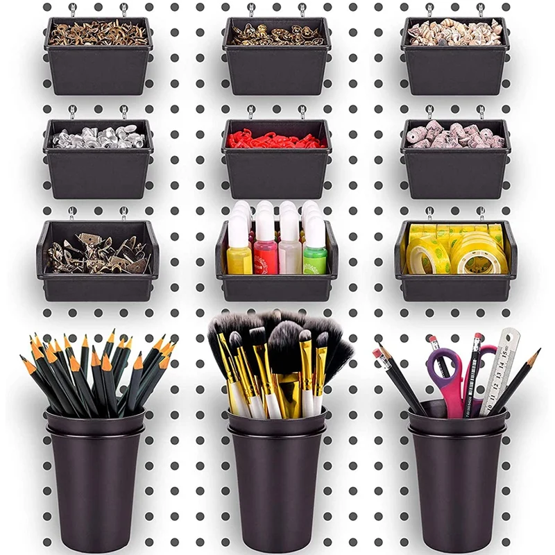 Pegboard Bins Peg Board Cups With Hooks & Loops 12 Pack,Assortment Organizer Accessory,Tools Storage Arrange System Kit