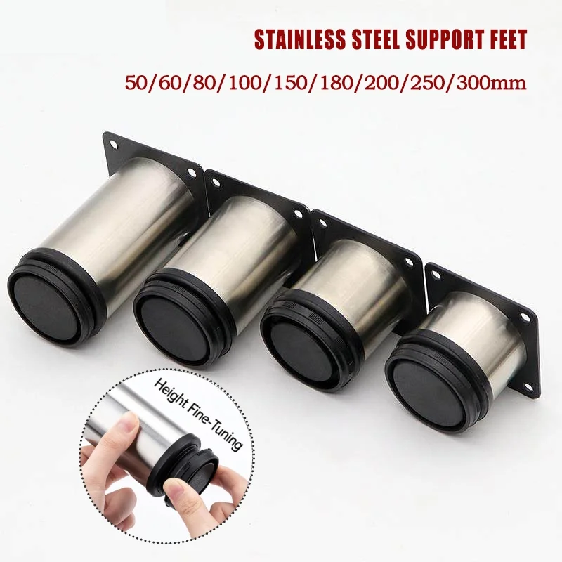 1Pcs 50/60/80/100/150/180/200/250/300mm Furniture Adjustable Cabinet Legs Stainless Steel Furniture Legs Cabinet Table Sofa Feet