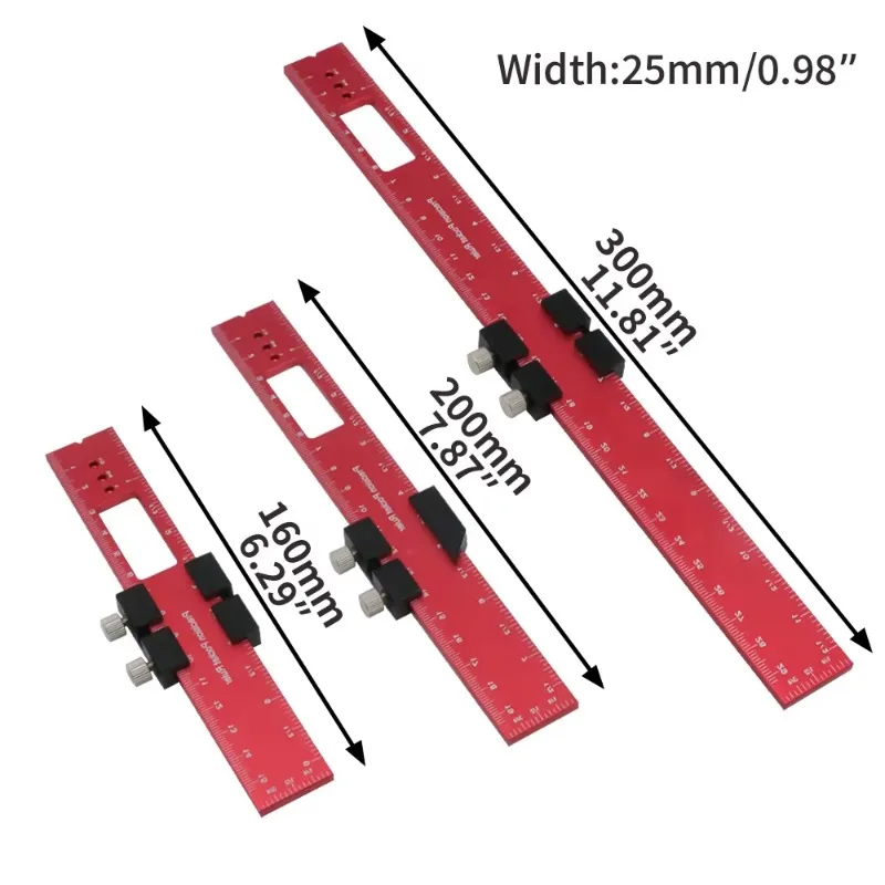 16/20/30cm Woodworking Tools Ruler - Aluminum Precision Ruler with T-Track Metal Slide Stops,Inch and Metric Scale