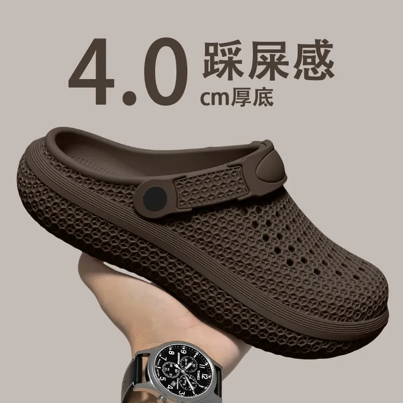 Hole shoes summer new men's EVA home non-slip deodorant soft-soled slippers outside wearing breathable bag head view 6